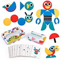 Coogam De Madera Modelo Bloques - Tangram Shape Puzzle Set Juego de apilamiento Madera Animal Rompecabezas Preescolar…